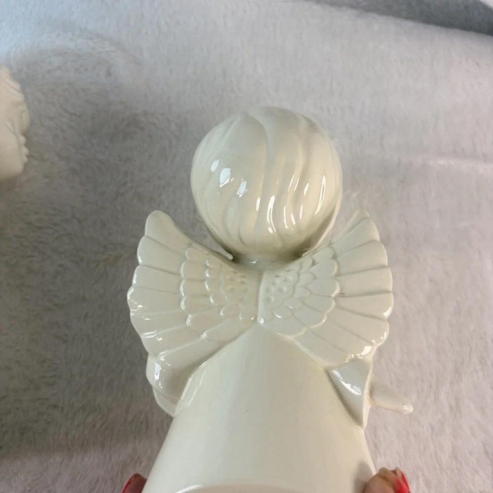 Vintage 70s White Ceramic Kissing Angels Figurine Pair Boy & Girl Cherub Statues